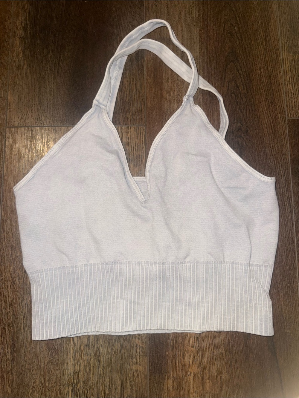 Free People Gray Ribbed V-Neck Crop Tank